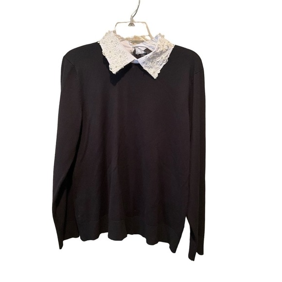 Cable & Gauge Pullover Sweater Women SZ L Black Collared Long Sleeve Rayon Blend - Picture 1 of 7